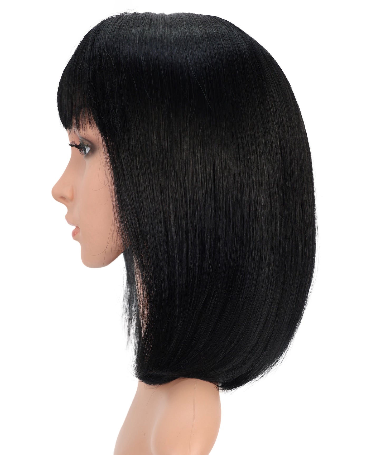 女性用医療用ウィッグ、100% 人毛、分け目とつむじのある自然な黒、フルハンドタイキャップ、Wigs2you HH-185 超リアルで自然な見た目のウィッグ。