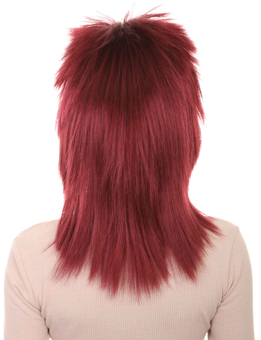 Wigs2you ハロウィン パーティー プレミアム H-1306 簡単に着用でき 快適なフィット感 80 年代女性バーガンディ ロッカー スタイルウィッグ