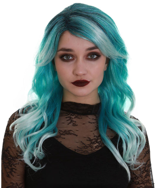 ハロウィンパーティープレミアム H-5308 女性用 ティール ウェービーミディアムレングス トレンディ アクアティックプリンセスウィッグ ティール