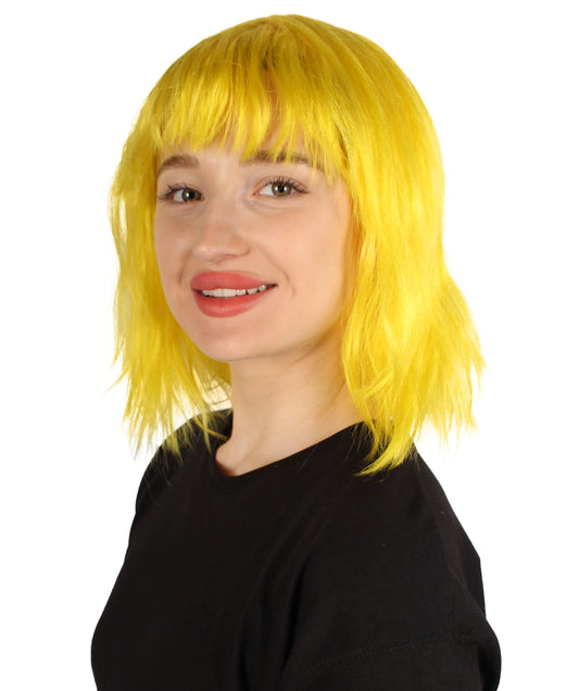 女性用 肩までの長さの前髪つき ウェービーコスプレウィッグ 黄色 H-5229_5 ファンシースタイル プレミアムハロウィンパーティーウィッグコレクション