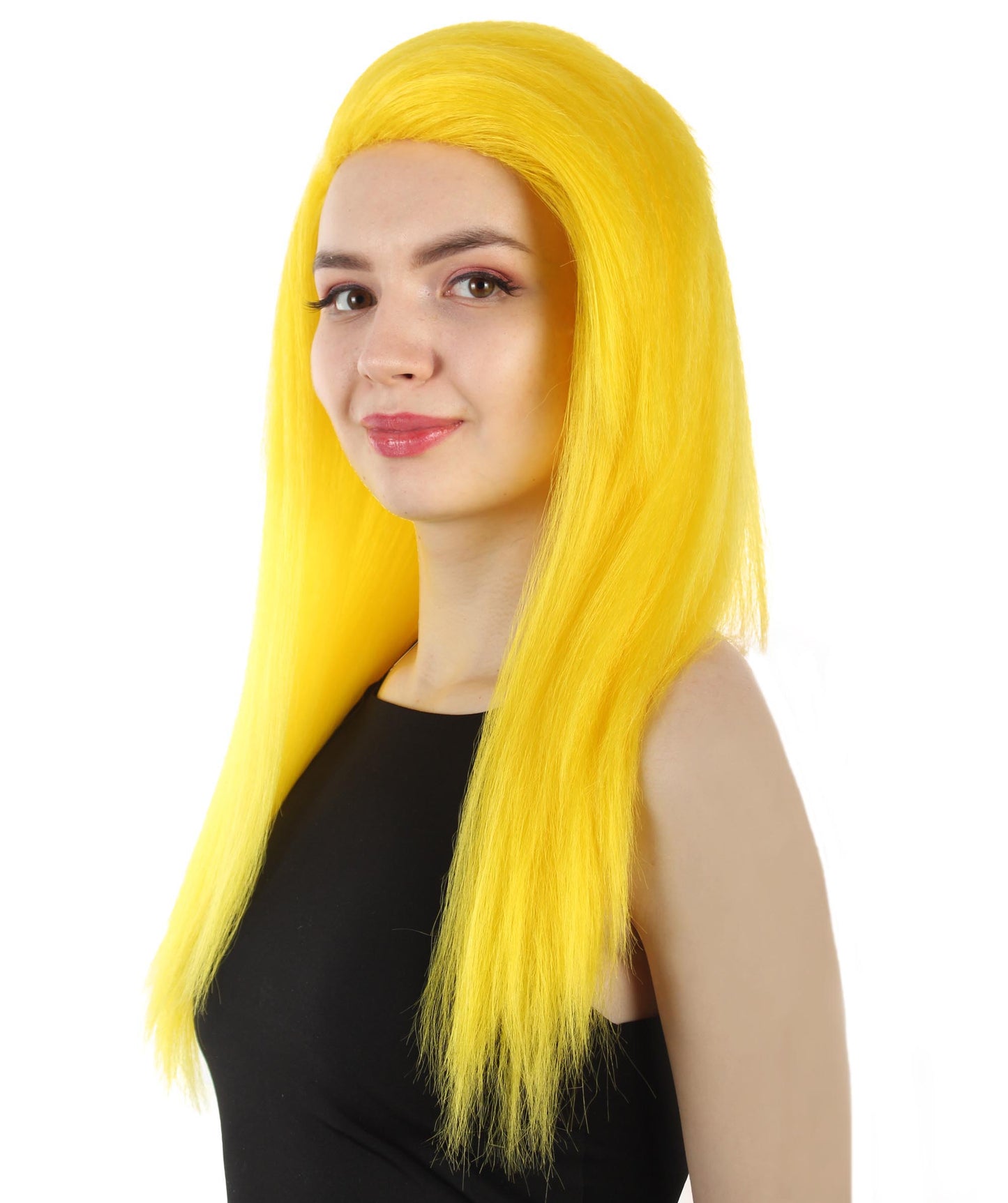 女性用ロングストレートサイドパートコスプレウィッグ イエロー H-5220_5 ファンシースタイル プレミアムハロウィンパーティーウィッグコレクション