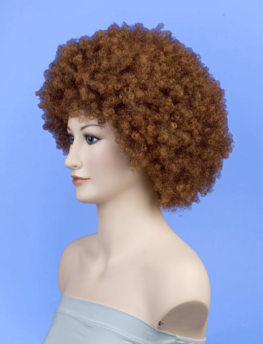レディースファッション W-320 カーリーチェスナットブラウンアフロパーティーウィッグ 合成繊維 パーティーに最適