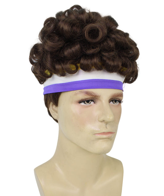 メンズ H-6032 アニメ映画パンダ ダークブラウン厚いカーリーウィッグ ヘッドバンド付き 難燃性合成繊維