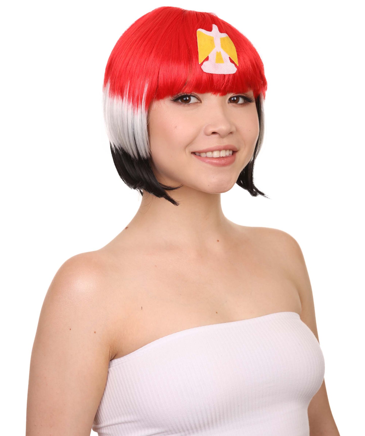 ハロウィンパーティ プレミアム女性用 愛国的なエジプト国旗ボブウィッグ H-3910 プレミアム通気性キャップレスキャップ