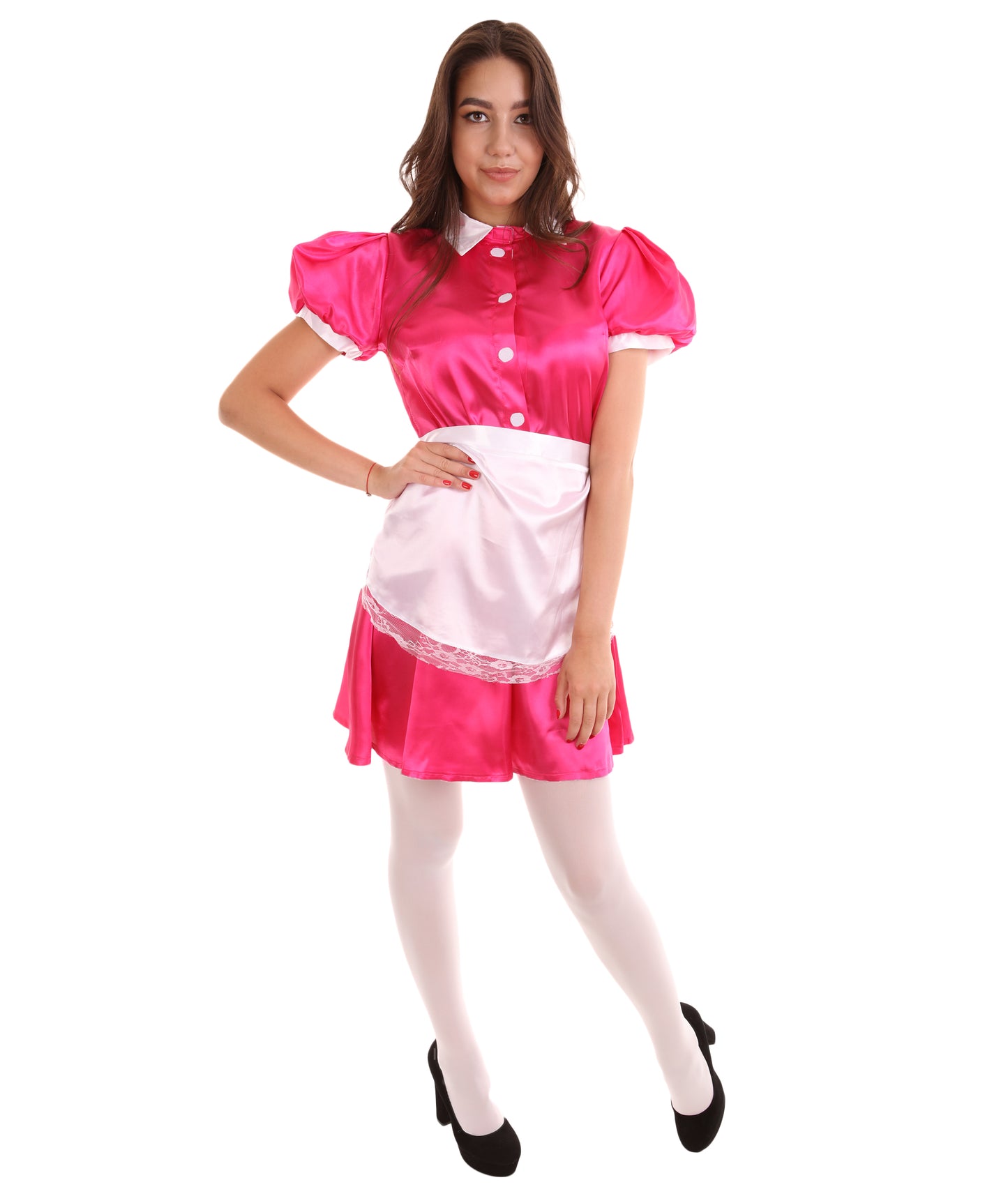 大人用女性の JCO-328_12 フレンチエプロンメイド制服 ダークピンク コスプレコスチューム