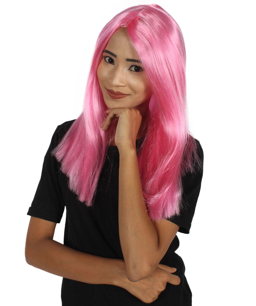 グラマラス ピンク 女性用ウィッグ H-3578 ストレートミディアム ファンシーコスプレハロウィンウィッグ プレミアム 通気性の良い キャップレスキャップ