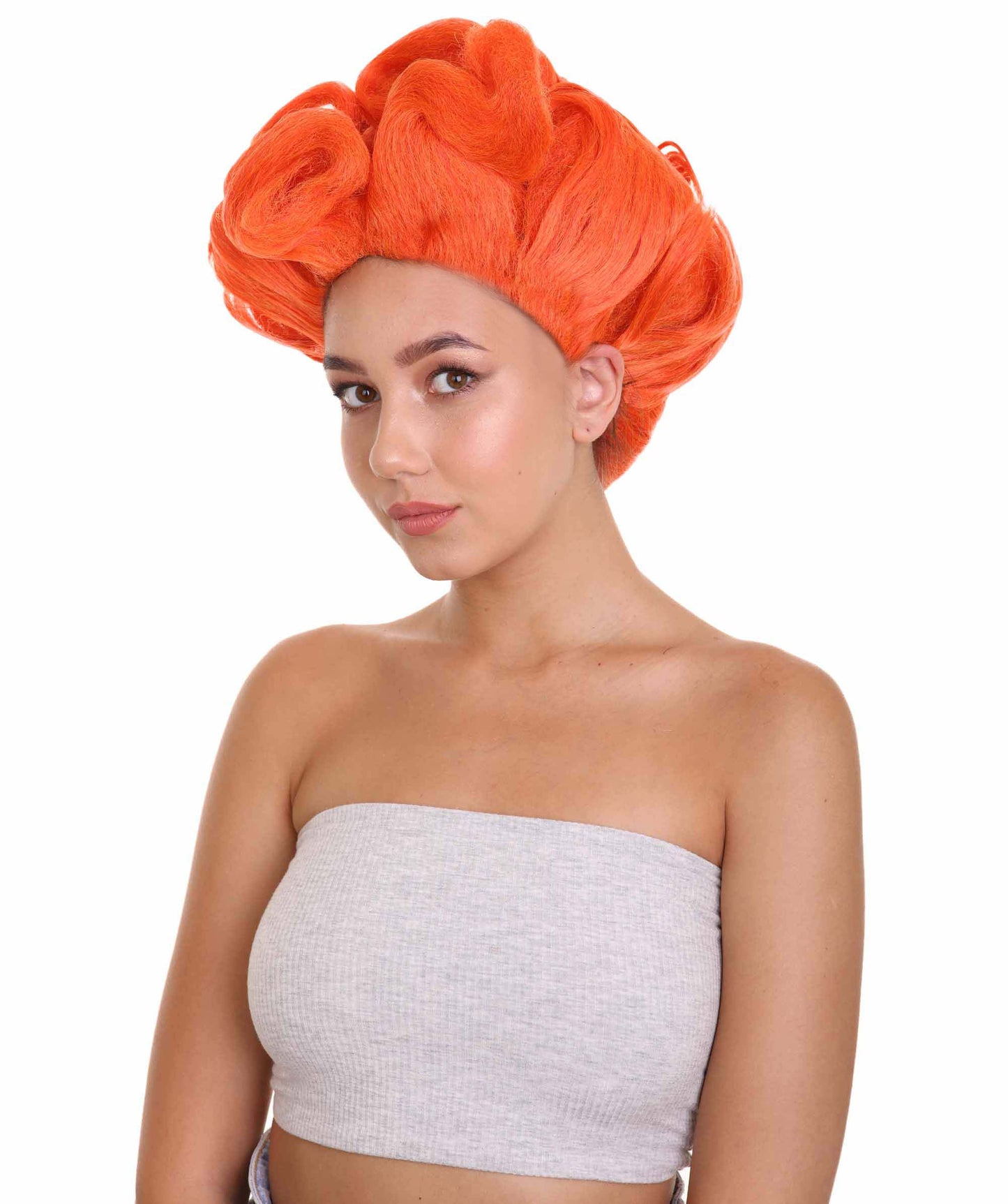 ハロウィンパーティプレミアム H-5237 女性用 短めのオレンジストレートでアップスタイルのウィッグ オレンジ