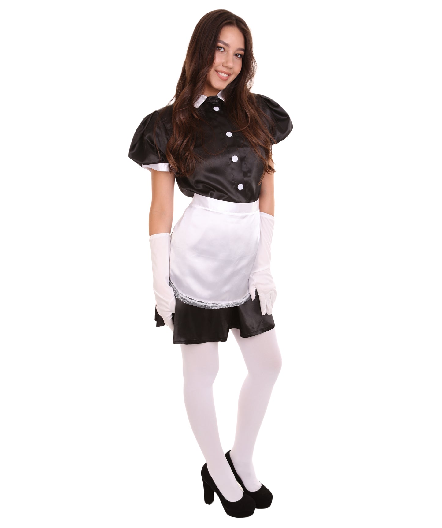 大人用女性の JCO-328 フレンチエプロンメイド制服 ブラック コスプレコスチューム