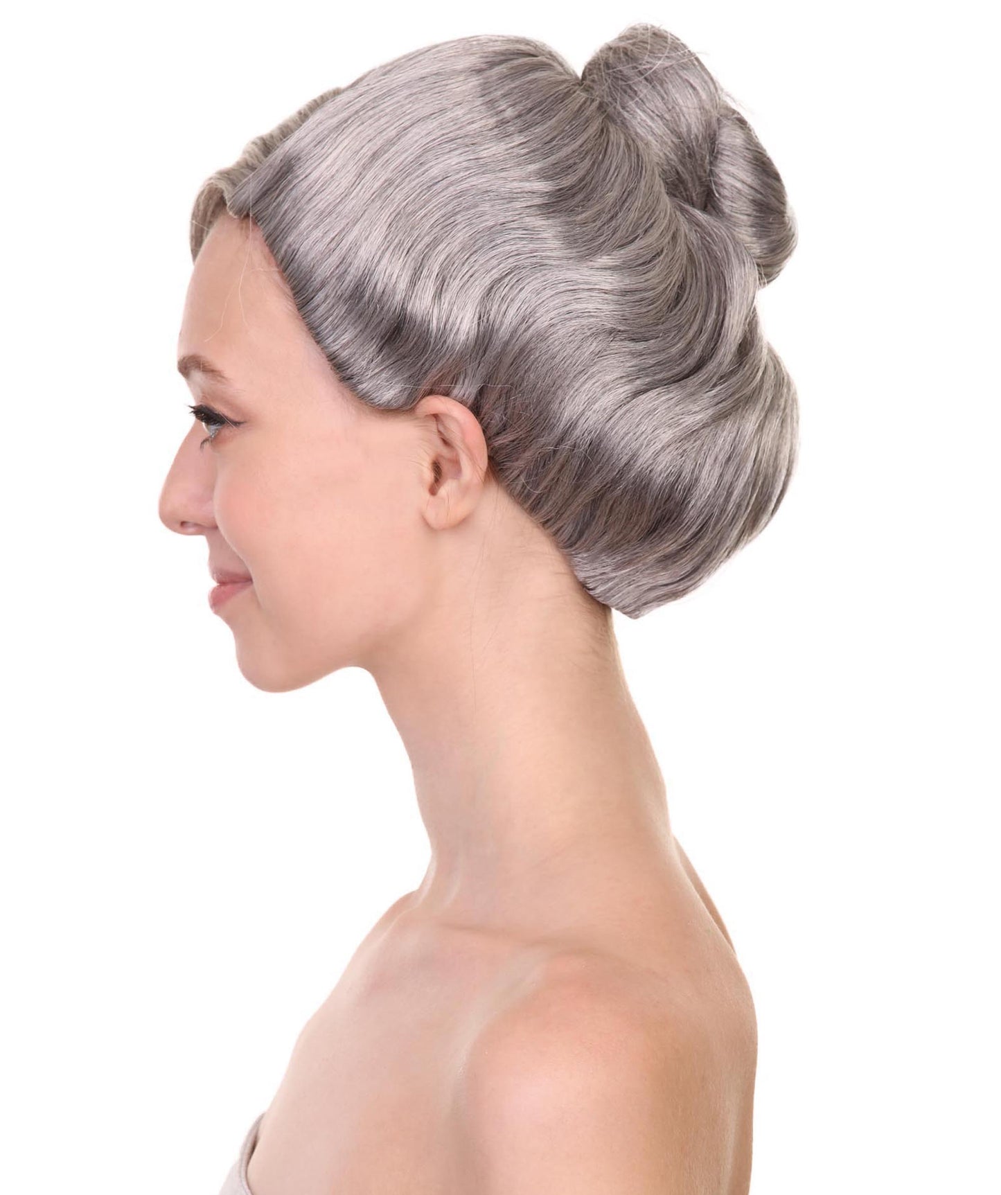 コスプレ用ウィッグ Mrs Zimmermann H-3832 グレー おばあちゃんのヘアバン付きウィッグ プレミアム 通気性の良い キャップレスキャップ