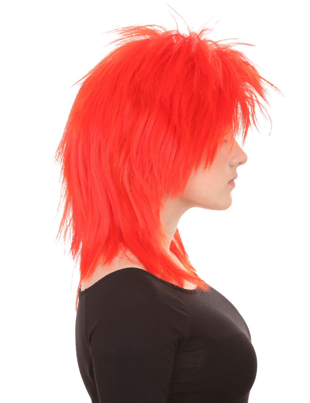 Wigs2you ハロウィン パーティー プレミアム H-1334 簡単に着用でき 快適なフィット感 80 年代女性ネオンレッド ロッカー スタイルウィッグ