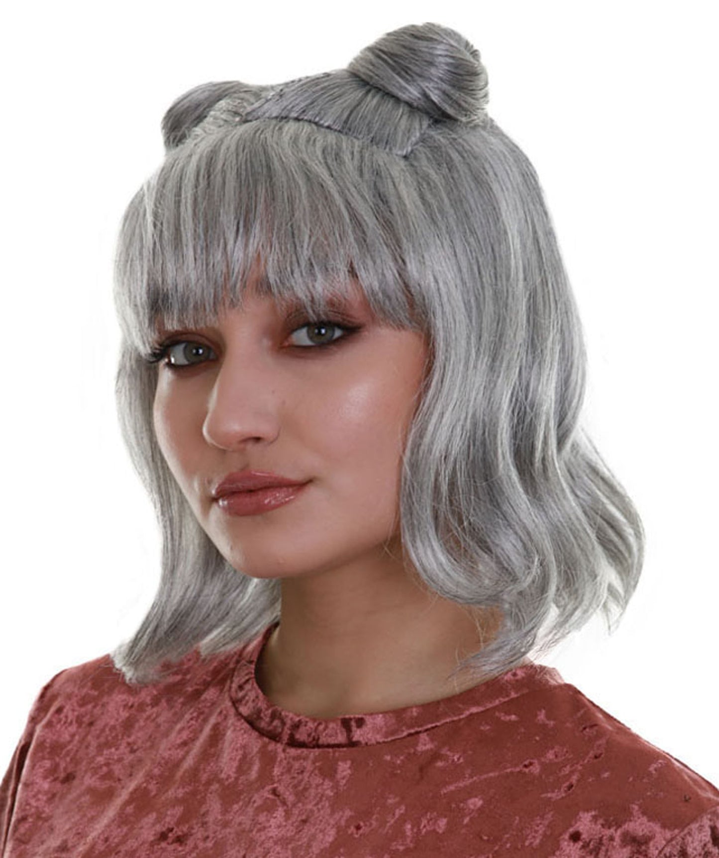 ハロウィンパーティープレミアム H-5278 女性用 グレー ストレート ショルダーレングス トレンディ スペースバンズウィッグ グレー