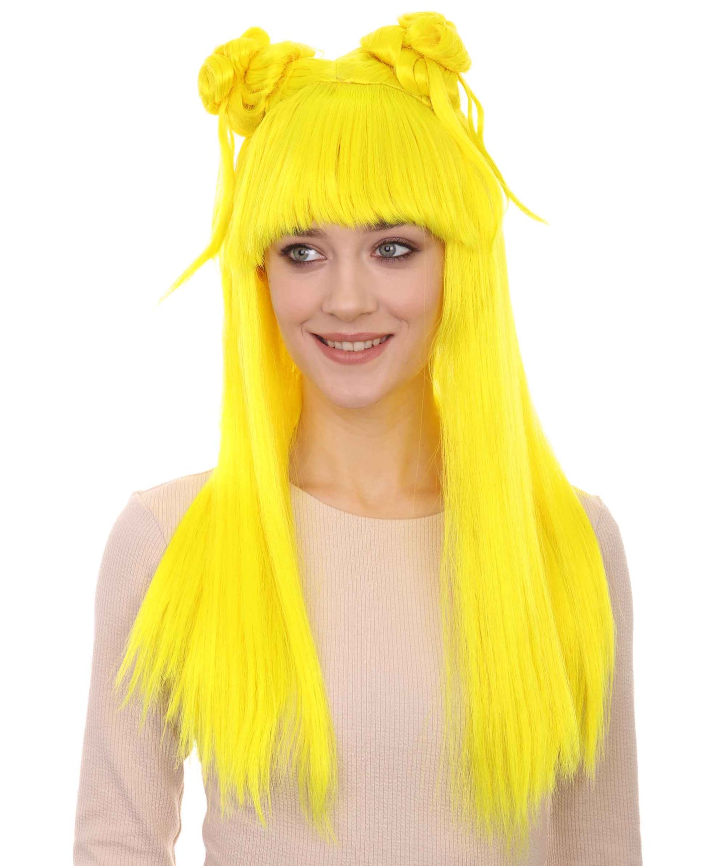 Wigs2you ハロウィン パーティー プレミアム レディース H-1225 快適なフィット感 ネオンイエロー アジアン プリンセス ウィッグ