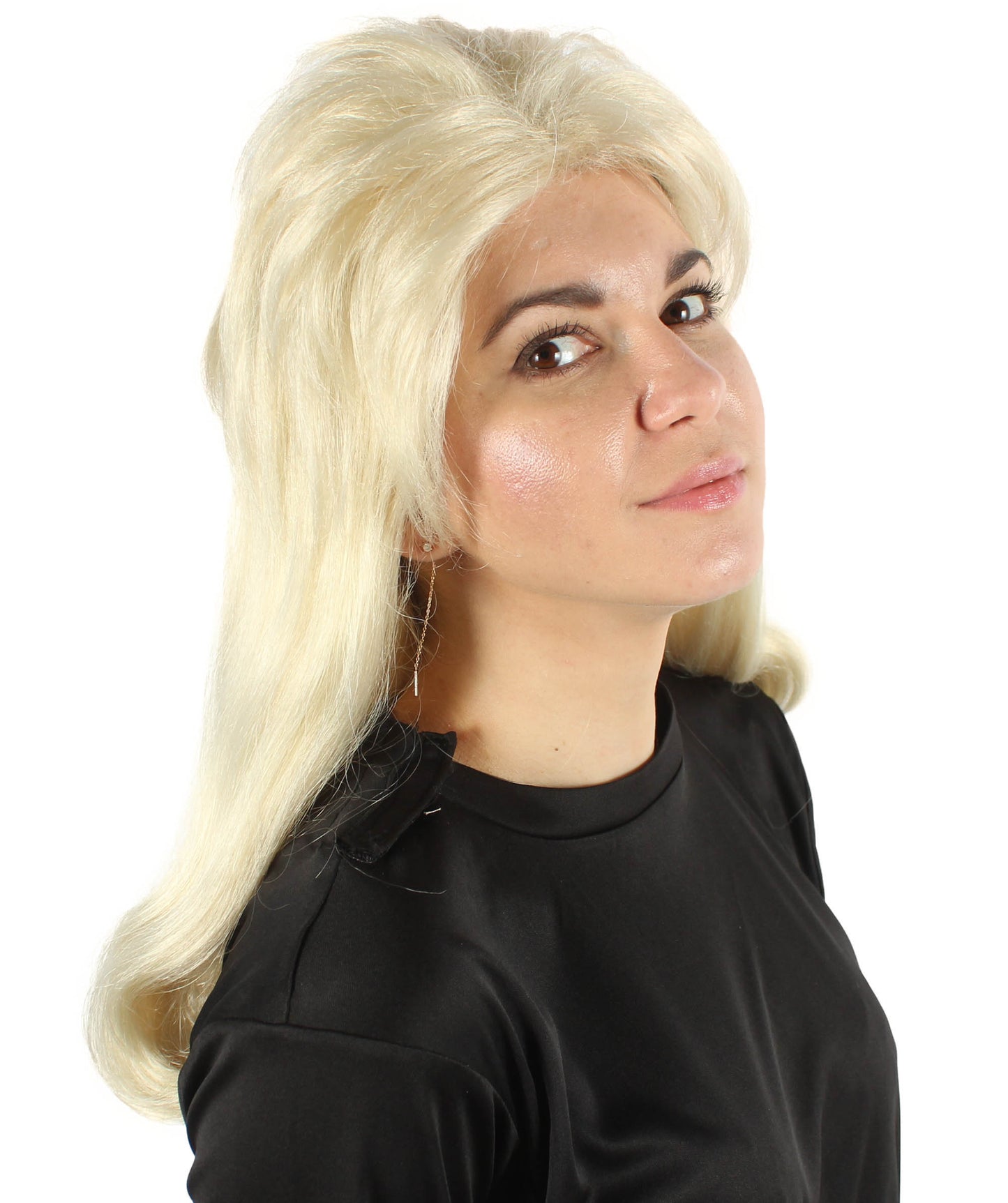 ハロウィンパーティプレミアムレディース H-5748 ヴィンテージカーリー60年代ヘアスタイルブロンド前髪付きウィッグ