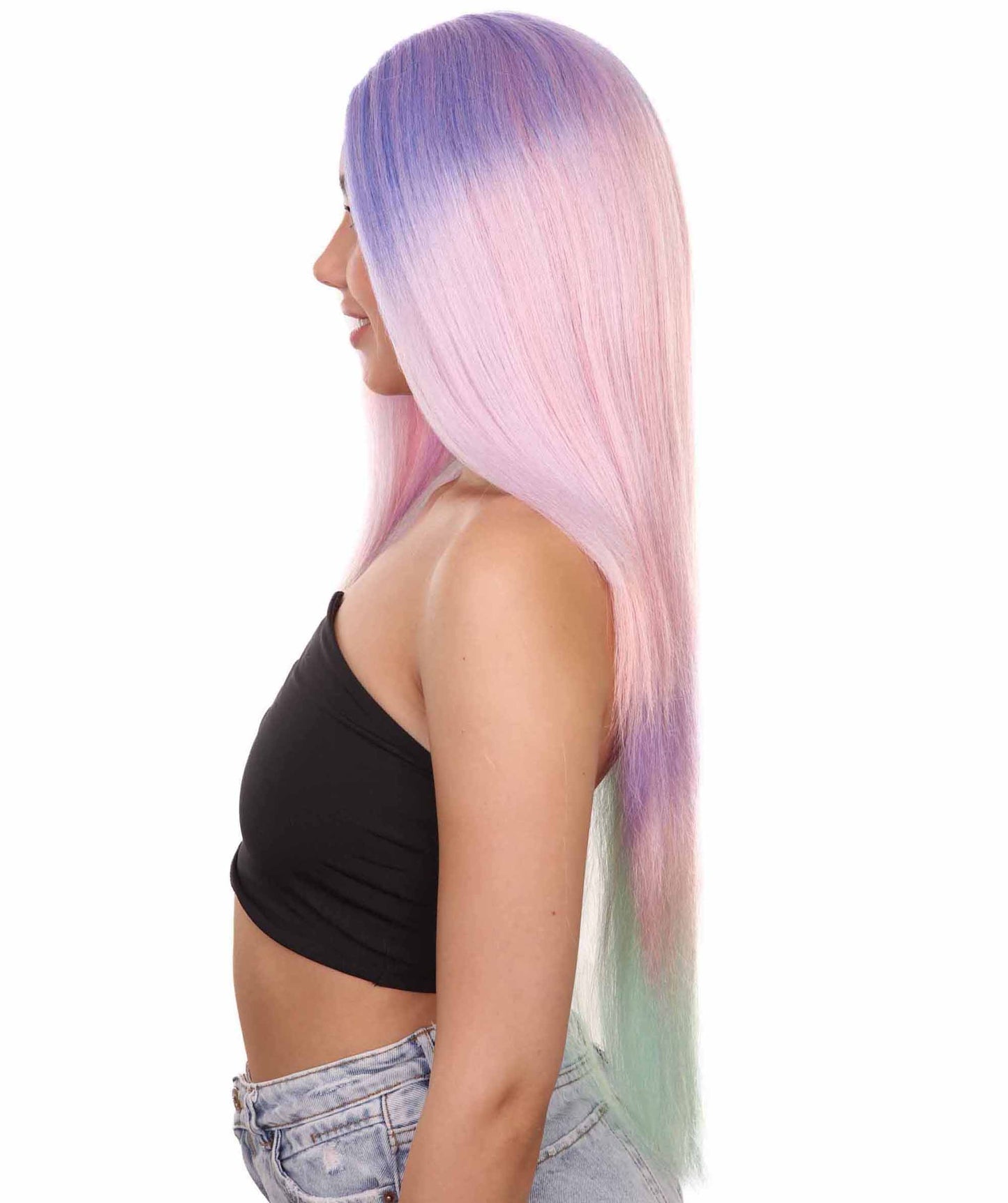 プレミアムハロウィンパーティーレディ H-5462 エクストラロングレングス レインボーアイリデセントユニコーンウィッグ レインボー