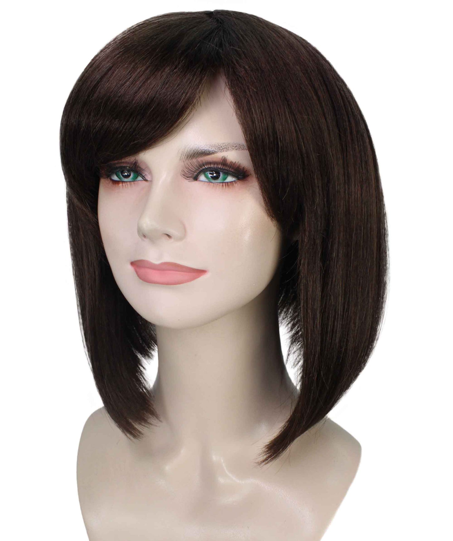 女性用ブラウンストレートトレンディイントロvertedボブウィッグ H-5272 プレミアムハロウィンパーティーウィッグコレクション