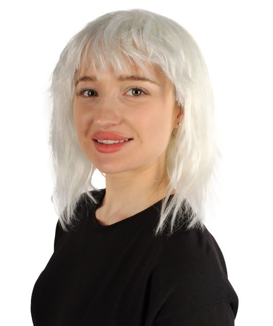 女性用ショルダーレングスバング波状コスプレウィッグ ホワイト H-5229_18 ファンシースタイル プレミアムハロウィンパーティーウィッグコレクション