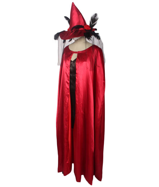 大人用!バンパイア(吸血鬼)の女王風コスチューム!マント・帽子付き!赤が目を引きます。JCH-097