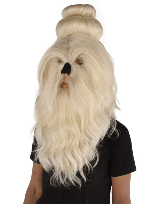 ハロウィンパーティ プレミアムメンズ H-5553 ホワイトブラウン ストレート サーペントモンク コスプレウィッグ & マスク 合成繊維の髪