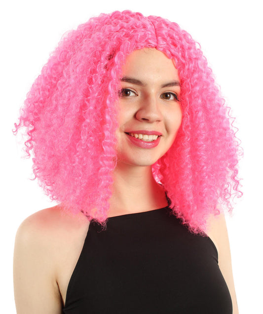 女性用ショルダーレングスカーリーウィッチウィッグ ダークピンク H-5374_2 合成繊維ヘア ハロウィンパーティーウィッグコレクション