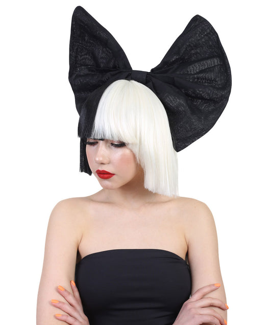 Wigs2you ハロウィンパーティープレミアムレディース SIA ブラックとホワイトウィッグ 黒いリボン H-518