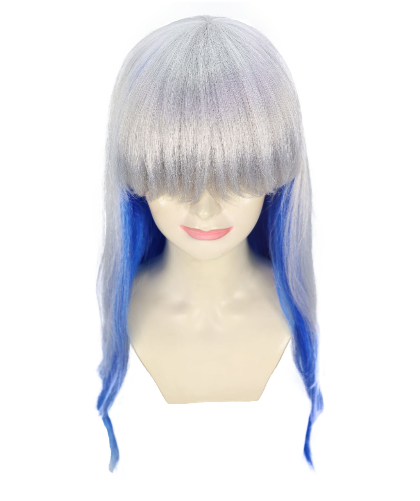 Wigs2you H-6934 大人女性用ロングウェーブシルバー&ブルーグラデーションウィッグ|難燃性合成繊維|ハロウィンやコスプレに最適なフリップエンドウィッグ