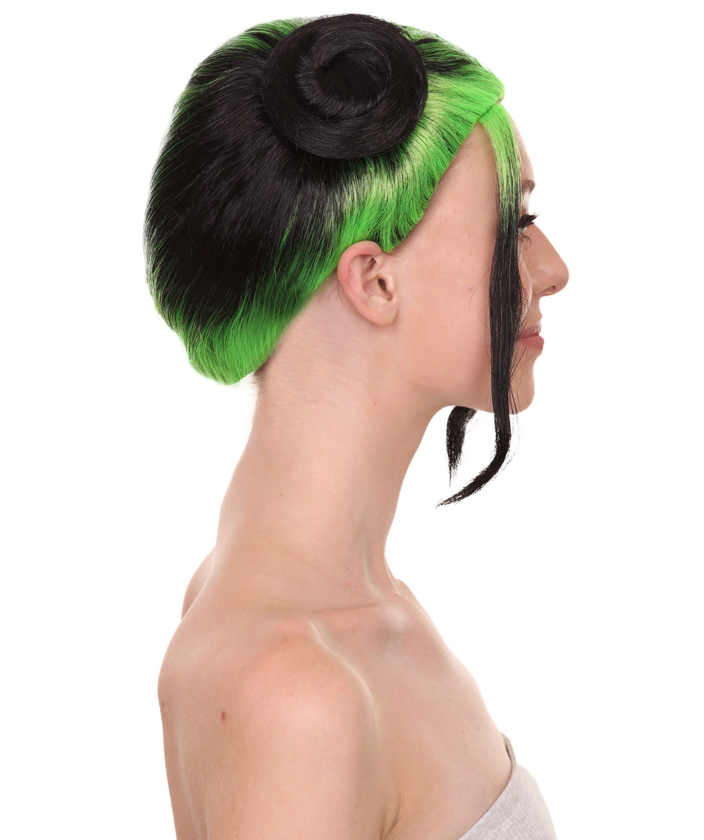 Wigs2you H-5476 Billie Eilish Adult Green Double Bun Wig | Cosplay Costume Prop, Fun Event, Party, Recital Decoration, Bow Accessory, Stylish and Cute Gift for Men, Women, and Kids, Green and Black Sad-Pop Space Bun