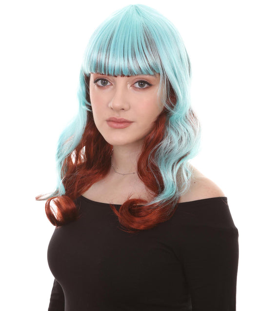 HPO ロングウェービーブルー&ブラウンウィッグ H-2633 ソフト合成繊維 髪の変身 女性のウィッグの美しさとその利点