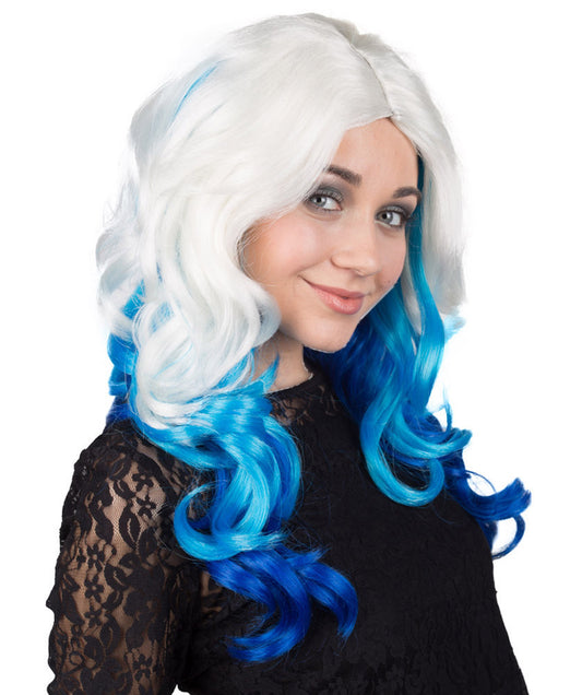 女性 ホワイトブルーチップス ウェービーミディアムレングス トレンディーウィッグ H-5361 プレミアムハロウィンウィッグ