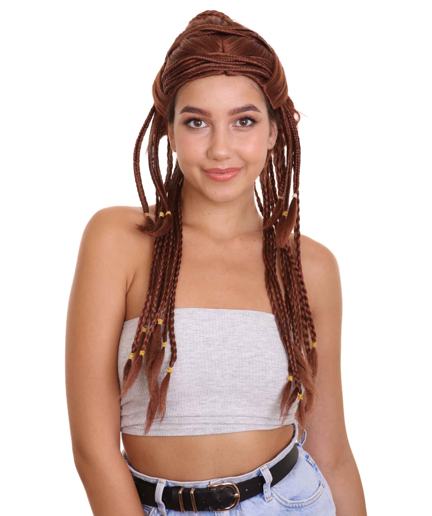 ハロウィンパーティ プレミアムレディース H-5227 ロングブラウン 編み込み コスプレウィッグ