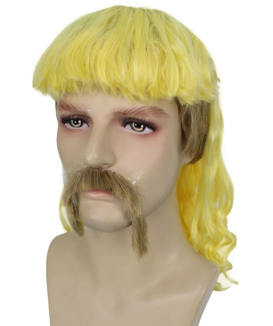 ハロウィンパーティープレミアムメンズH-5565_LYLライトイエローマレットウィッグとヒゲセット
