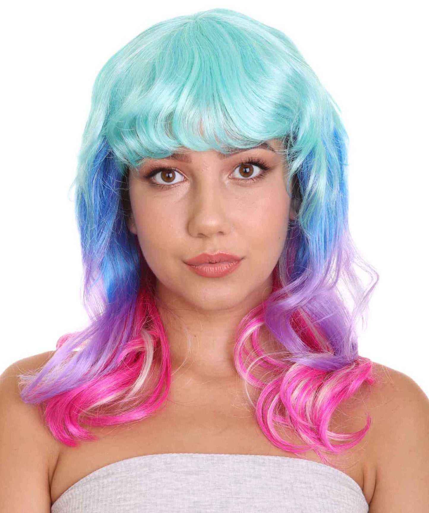 ハロウィンパーティープレミアム レディース H-5263 マルチレインボーミディアムウィッグ