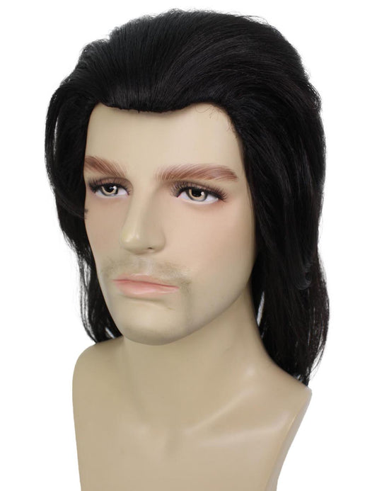 ハロウィンパーティープレミアムメンズ H-5641 ミディアムレングスヒットマンウィッグ 黒色 軟らかい合成繊維の髪