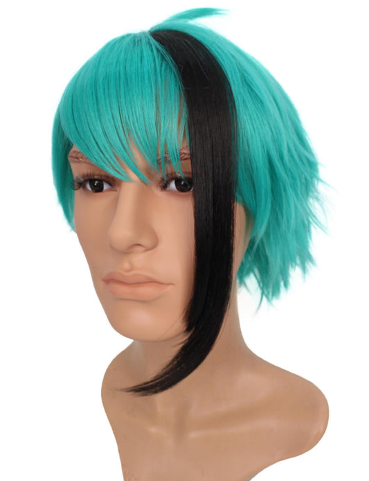 メンズファッション C-086 ミディアム C-シアン/ブラックハイライト コスプレヒートスタイラブルウィッグ