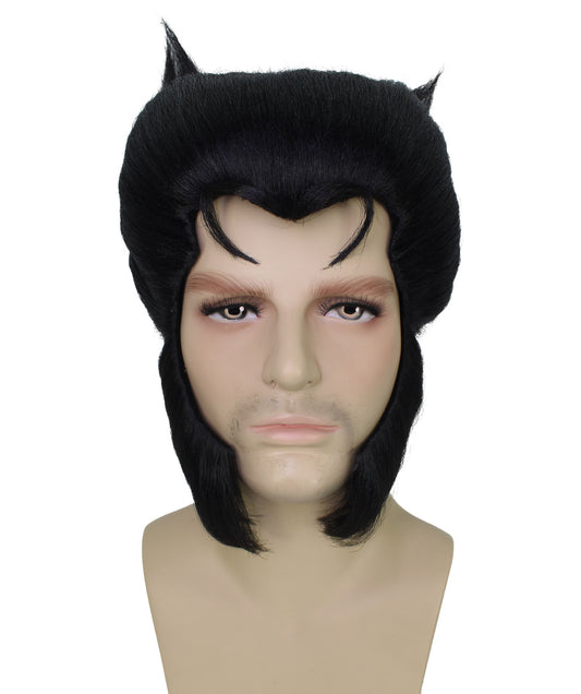 メンズ H-6221 アメリカンコミックブック スーパーヒーロー ブラック スパイキーウィッグ ハロウィンに最適 難燃性合成繊維