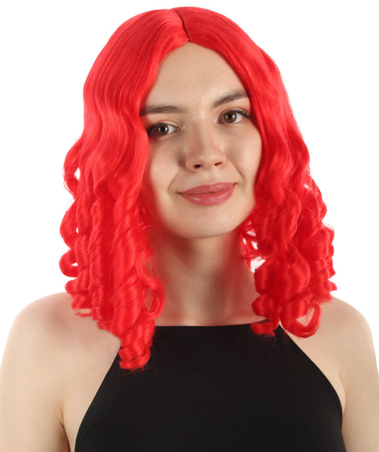 女性用14インチショルダーレングスウィーブカーリーゴルディロックスウィッグ 赤 H-5377 ソフト合成繊維ヘア ハロウィンパーティーウィッグコレクション