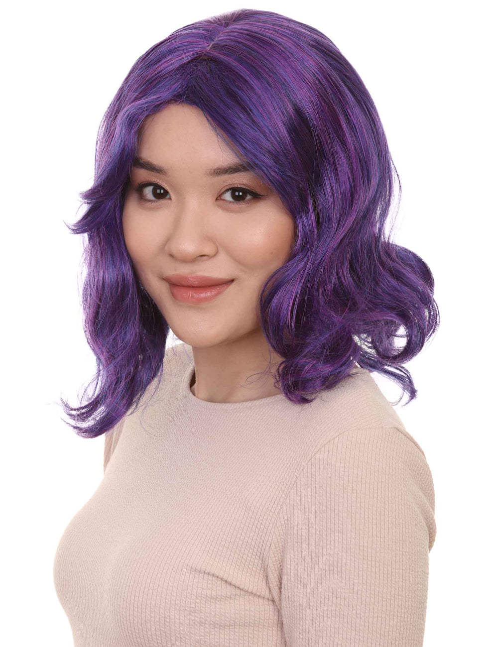 婦人用映画かつら|紫の黒いセクシーなコスプレ党ハロウィンかつら|割増空気を通すCaplessなキャップH-480