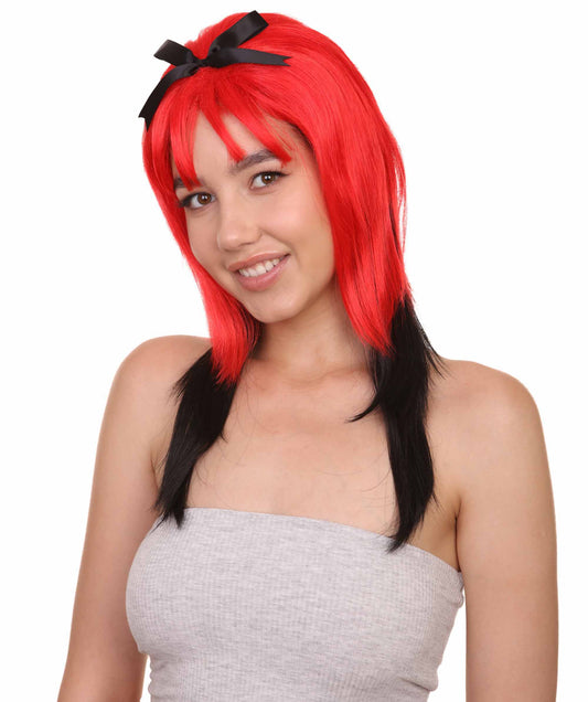 レッド ブラック デビル レディース ウィッグ H-3403 パーティー準備 オシャレ コスプレ ハロウィン ウィッグ プレミアム通気性 キャプレス キャップ