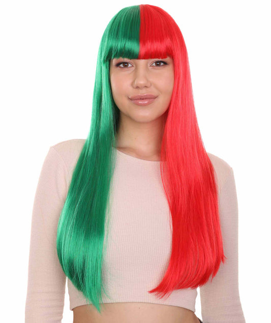 ハロウィンパーティープレミアムレディース H-4104 トーントーングリーン&レッドロングボブウィッグコレクション