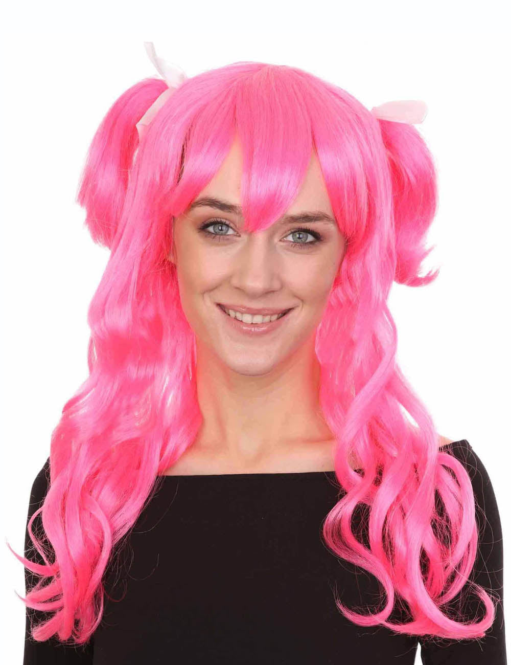 レディース ロング ピンク おさげ キャラクター コスプレ ハロウィン ウィッグ プレミアム通気性キャップレスキャップ H-272