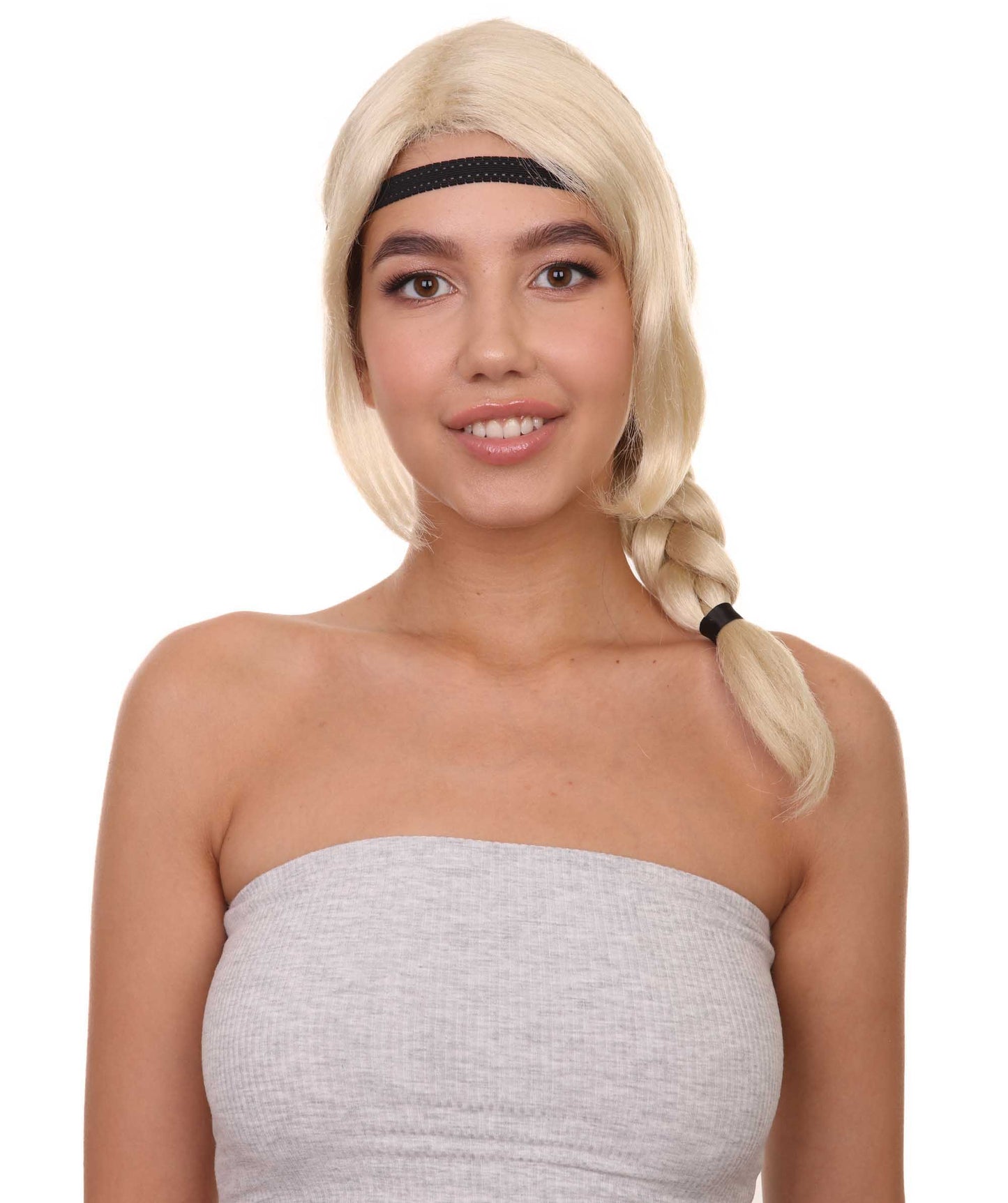 ハロウィンパーティ プレミアム H-5095 女性スタイル ポニーテール 黒ヘアバンド付き ブロンドウィッグ
