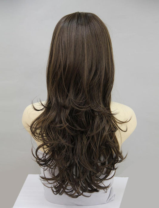 レディースファッション W-807 ロングスタイル ダーキーブロンドハーフウィッグ ヒートスタイル可能 合成繊維