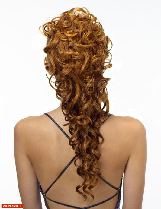 レディースファッション W-802 カーリーロングスタイル ラッシュブラウンハーフウィッグ 合成繊維