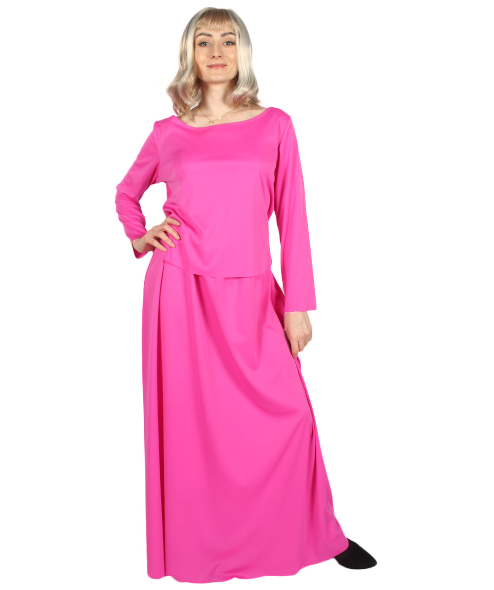 女性用 JCP-066_8 のシンプルなフクシャのドレス ハンドメイドコスプレ衣装とバッグ ボンネット付き