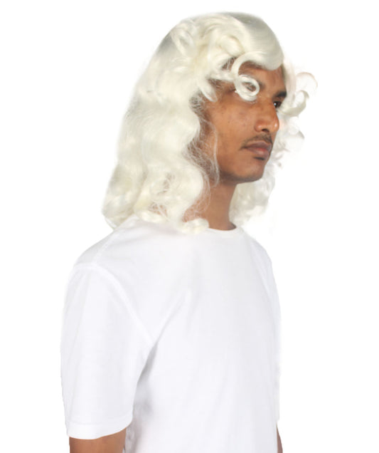 カーリーコロニアルウィッグ白 男性用 H-4299 プレミアム通気性キャップレスキャップ