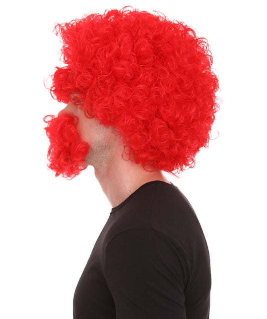 メンズ ジャンボアフロウィッグ、眉毛マスタッシュとビアードセット 赤 H-5177 ハロウィンウィッグ