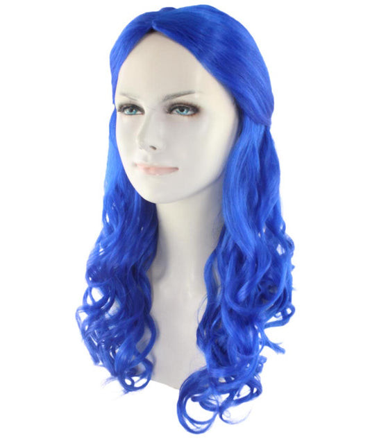 ハロウィンパーティー プレミアム 女性用 H-2949 ダークブルー ロング ウェーブ ウィッグ