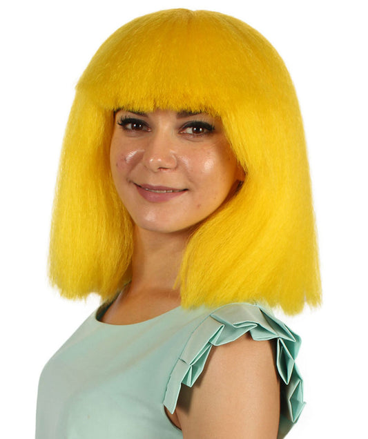 ポップスターイエローウィッグ H-1496 セレブリティコスプレウィッグ プレミアム通気性キャップレスキャップ