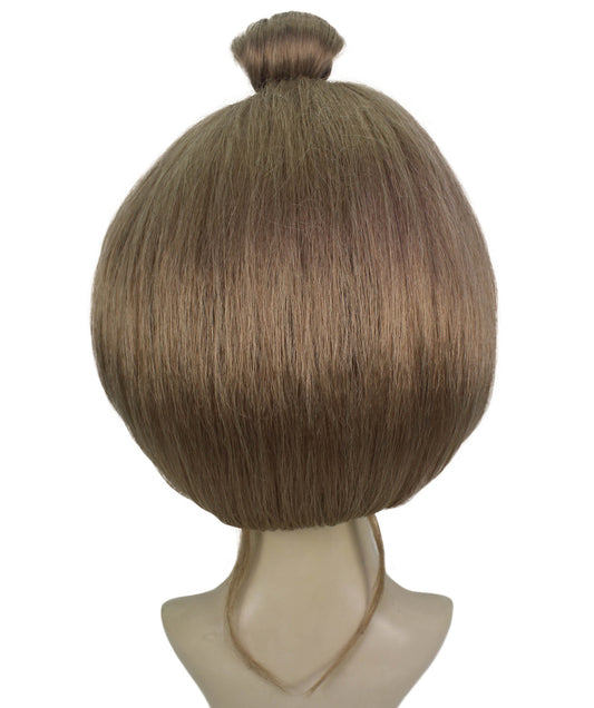 女性用 H-6014 ナチュラル ブロンド ボブ ウィッグ ショート お団子付き ハロウィンに最適 難燃性合成繊維