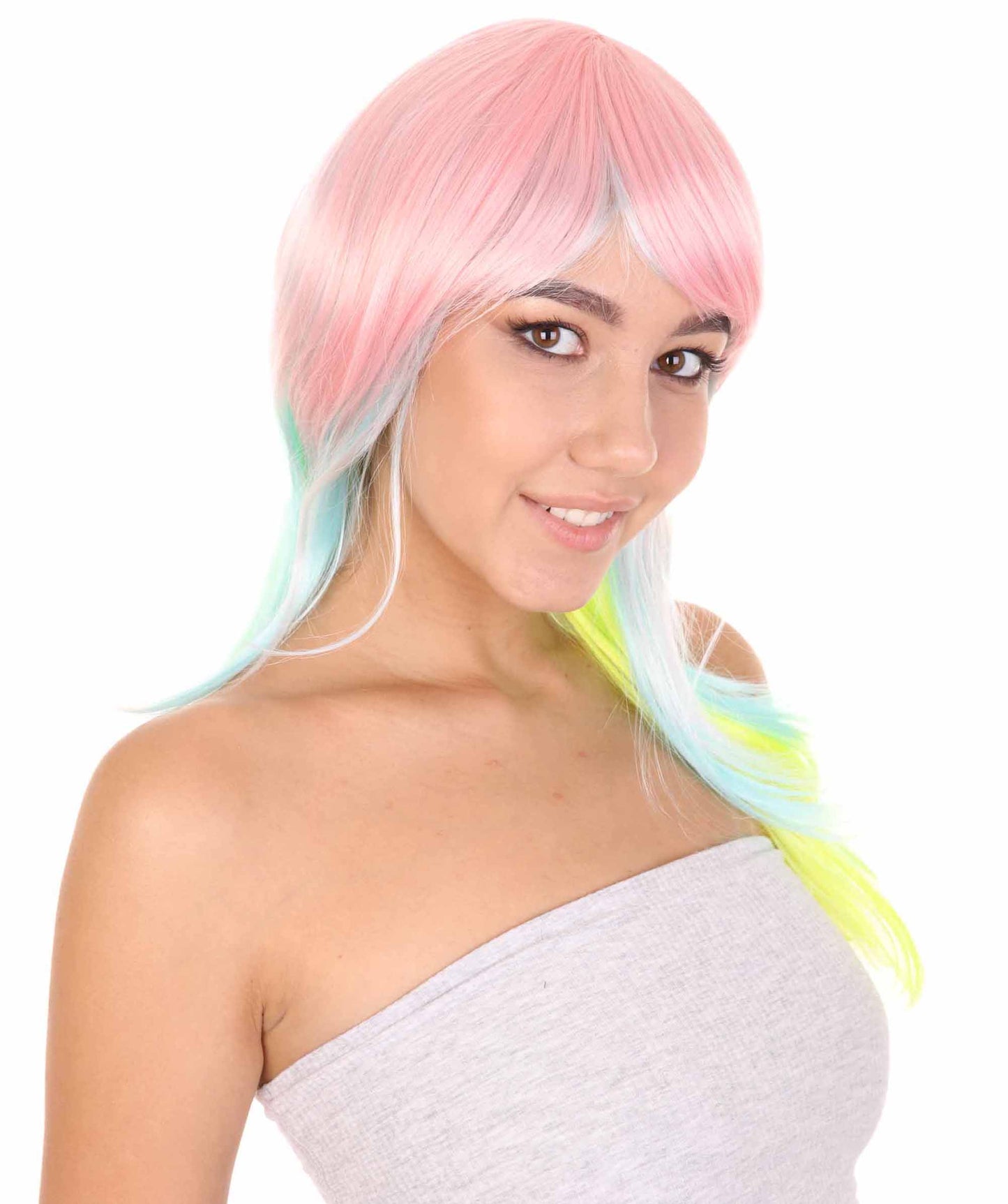 Wigs2youハロウィンパーティープレミアムレディースH-1975 美しい見た目のレインボーロングストレートウィッグ