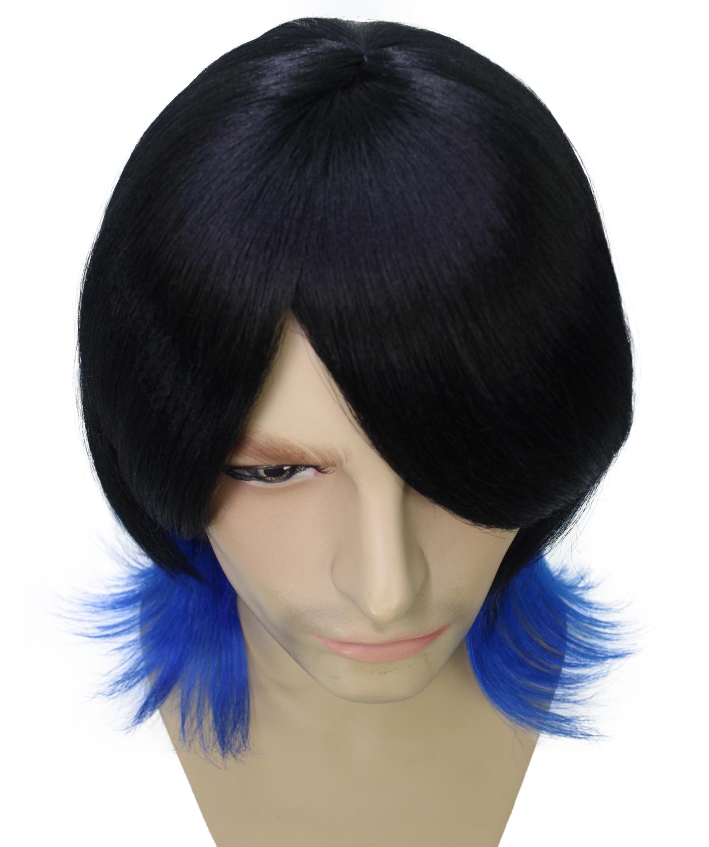 ハロウィンパーティ プレミアムメンズ H-5652 デーモンビーストファイター ダークロングブラック&ブルーウィッグ 合成繊維の髪